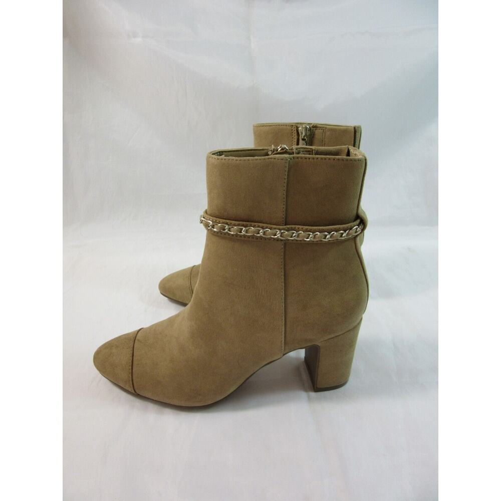 ANNE KLEIN Aksuri Tan Women's Chain Zip Faux Suede Pointed Toe Size 6 Booties